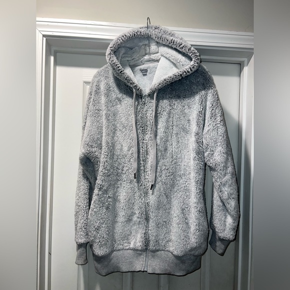 aerie Jackets & Blazers - Aerie Women's Sherpa Sz Small “Oversized” Full Zip Hooded Jacket Gray Faux Fur